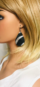 Hair On Black and Metallic Silver Leather Earrings - E19-1894