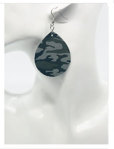 Jungle Gray Mini Camo Pattern Leather Earrings - E19-047