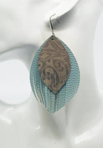 Brown and Blue Genuine Leather Earrings - E19-197