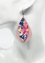 Load image into Gallery viewer, Pink and Floral Layered Leather Earrings - E19-209