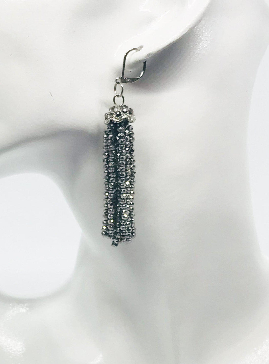 Silver Boho Style Glass Bead Tassel Earrings - E19-311