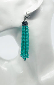 Turquoise Boho Style Glass Bead Tassel Earrings - E19-319
