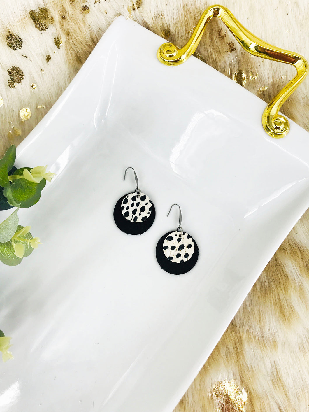 Mini Black Cheetah Leather Earrings - E19-1906