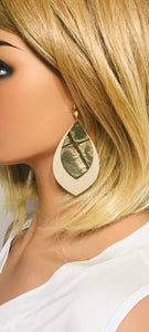 Metallic Gold and Green Genuine Leather Earrings - E19-1925