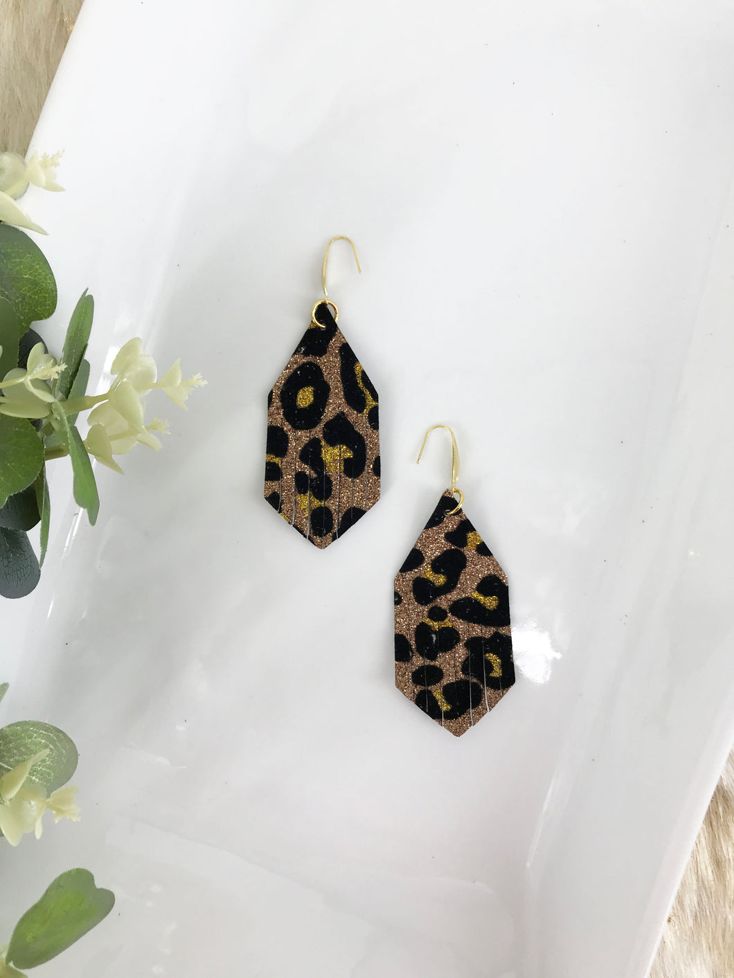 Leopard Glitter and Faux Leather Earrings - E19-1935