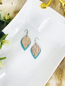 Rose Gold and Blue Green Leather Earrings - E19-1936