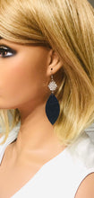 Load image into Gallery viewer, Blue Italian Leather and Rhinestone Charm Earrings - E19-193