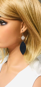 Blue Italian Leather and Rhinestone Charm Earrings - E19-193