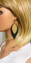 Load image into Gallery viewer, Black Leather and Vintage Gold Leather Earrings - E19-1940