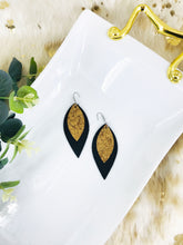 Load image into Gallery viewer, Black Leather and Vintage Gold Leather Earrings - E19-1940
