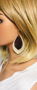 Gold and Maroon Genuine Leather Earrings - E19-1955