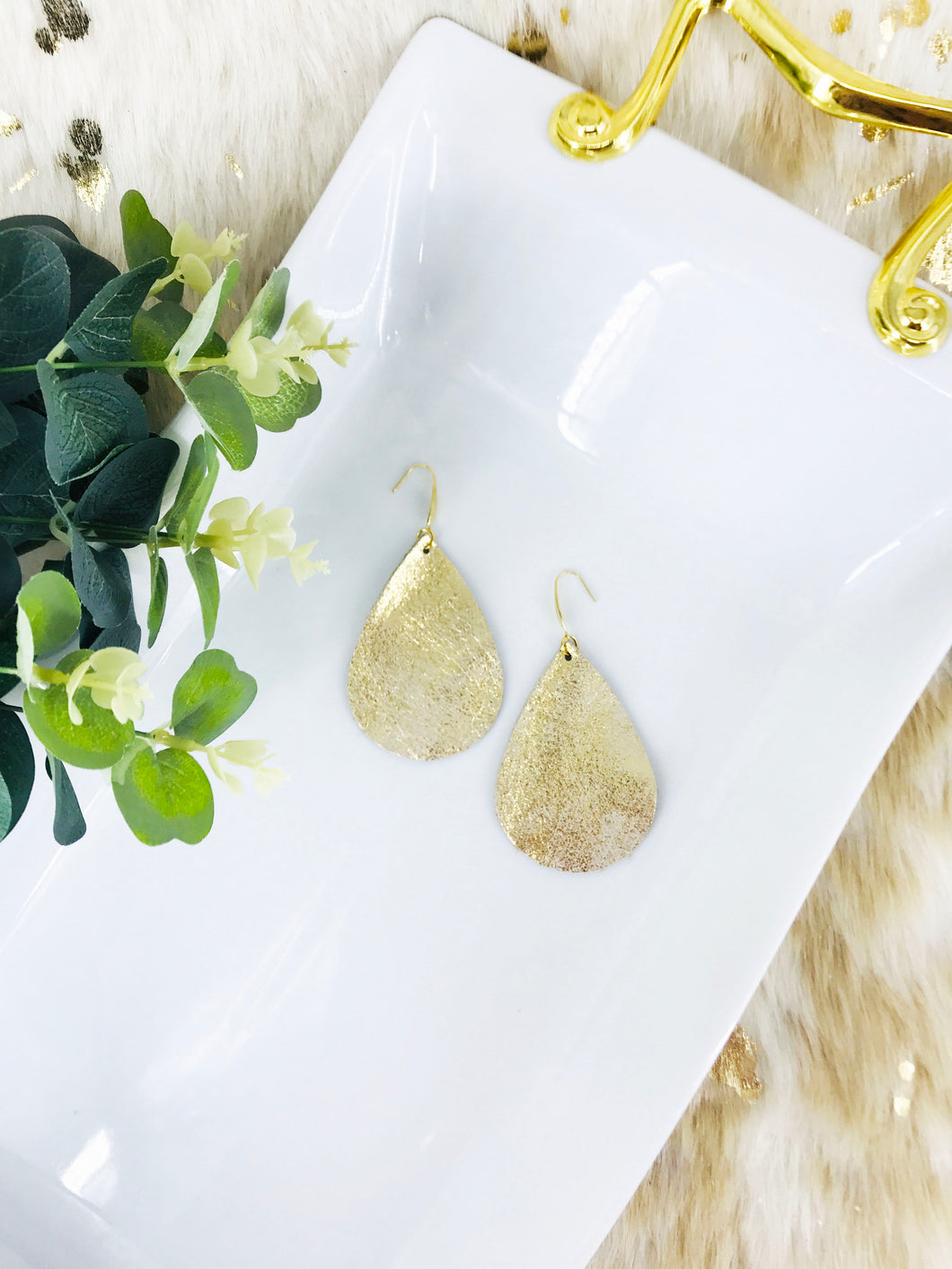 Distressed Gold Leather Earrings - E19-1957