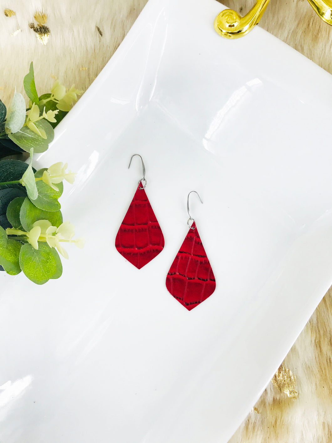 Red Genuine Leather Earrings - E19-1977