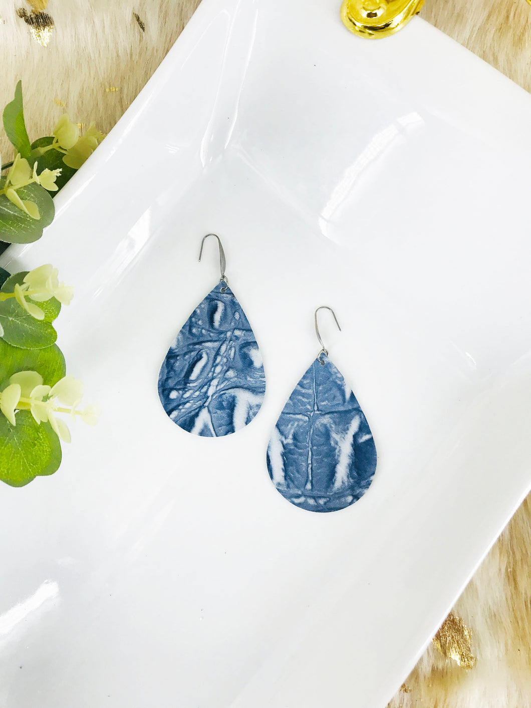 Blue Genuine Leather Earrings - E19-1984