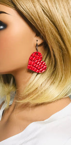 Red Heart Shaped Genuine Leather Earrings - E19-1992