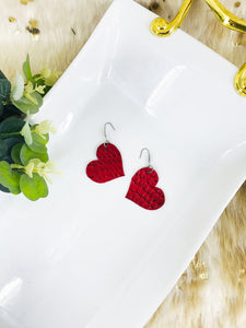 Red Heart Shaped Genuine Leather Earrings - E19-1992