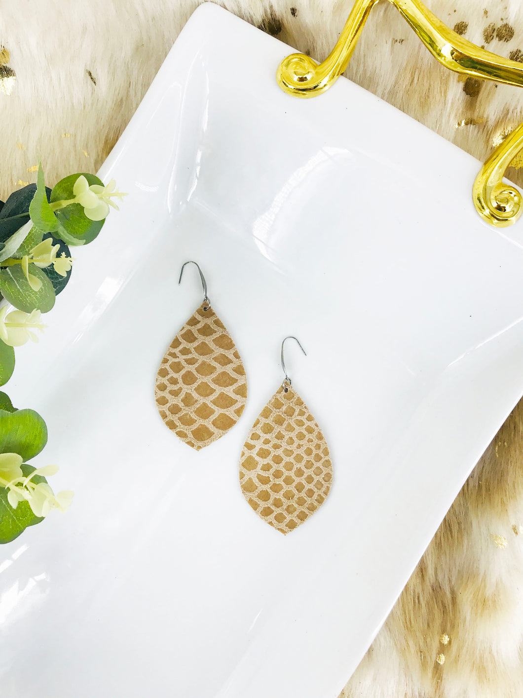 Tan Snake Skin Leather Earrings - E19-2002