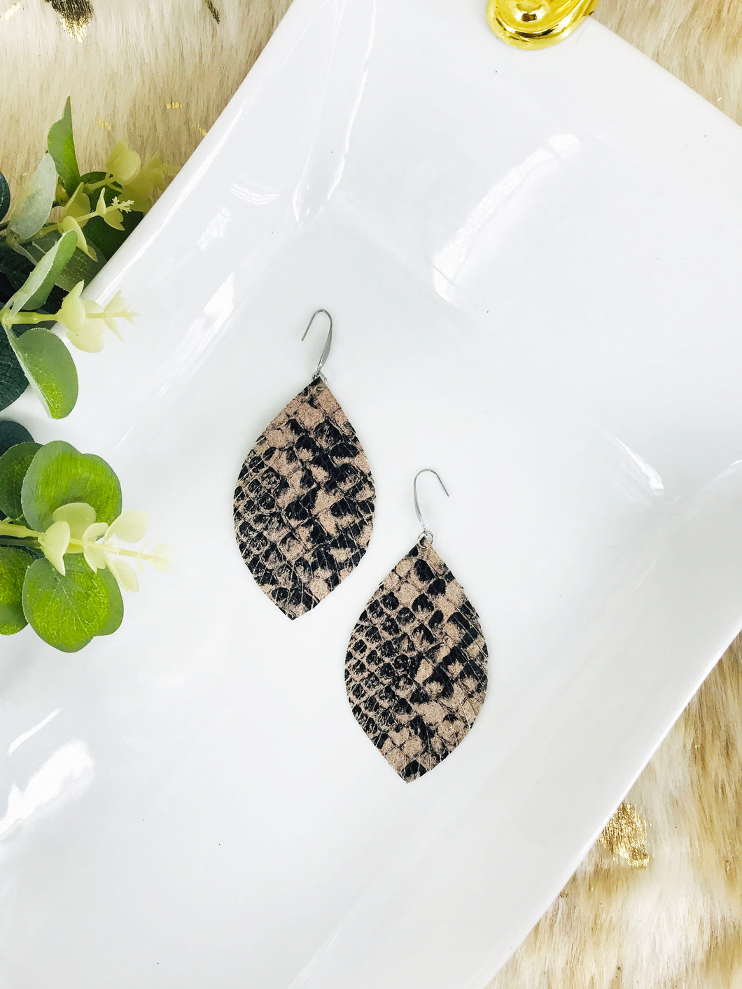 Fringe Snake Skin Leather Earrings - E19-2006