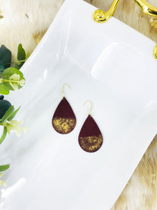 Hand Painted Burgundy Suede Leather Earrings - E19-2040