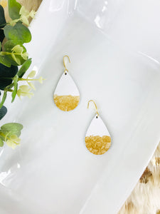 White Leather Earring and Gold Paint Accent Leather Earrings - E19-2059