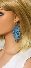 Load image into Gallery viewer, Blue Snakeskin Fringe Leather Earrings - E19-2111