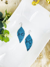 Load image into Gallery viewer, Blue Snakeskin Fringe Leather Earrings - E19-2111