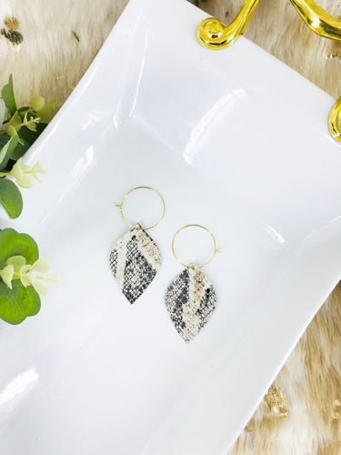 White Snake Skin Leather Hoop Earrings - E19-2116