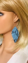 Load image into Gallery viewer, Blue Snakeskin Fringe Leather Hoop Earrings - E19-2118