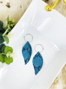 Blue Snakeskin Fringe Leather Hoop Earrings - E19-2118