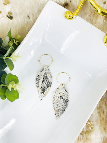 White Snake Skin Fringe Leather Hoop Earrings - E19-2128