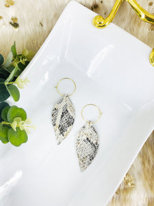 White Snake Skin Fringe Leather Hoop Earrings - E19-2128