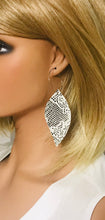 Load image into Gallery viewer, Beige and Gray Snake Skin Fringe Leather Hoop Earrings - E19-2137