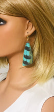 Load image into Gallery viewer, Pheasant Feathers on Aqua Leather Earrings - E19-2142