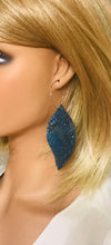 Load image into Gallery viewer, Metallic Blue Snake Skin Fringe Leather Hoop Earrings - E19-2145