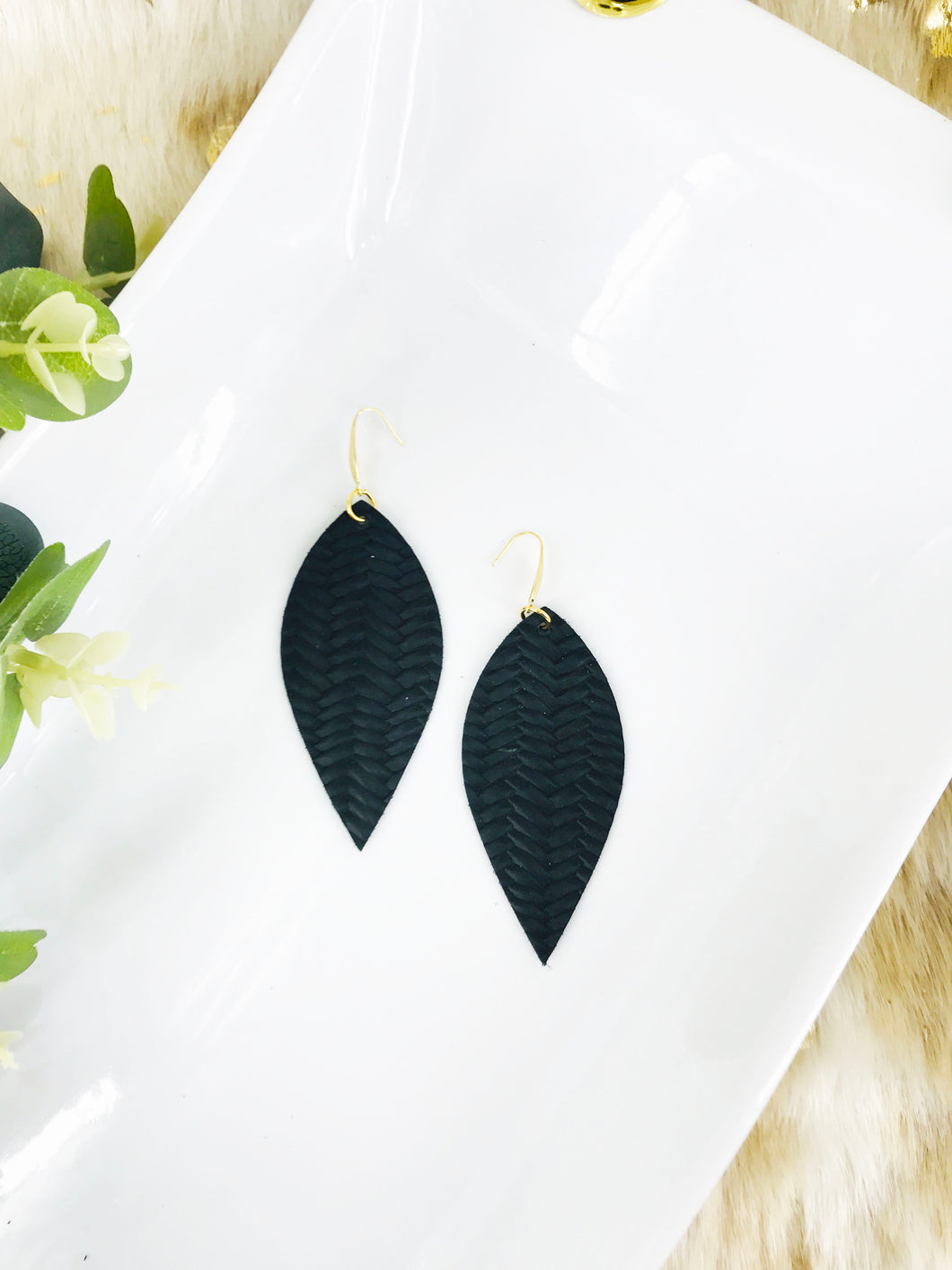 Black Braided Fishtail Leather Earrings - E19-2149