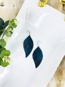 Metallic Blue Snake Skin Fringe Leather Earrings - E19-2169