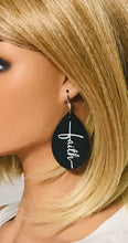 Load image into Gallery viewer, Black Leather and Glitter &quot;Faith&quot; Leather Earrings - E19-2172