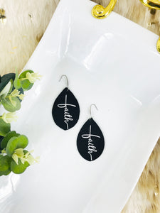 Black Leather and Glitter "Faith" Leather Earrings - E19-2172