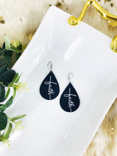Load image into Gallery viewer, Navy Leather &quot;Faith&quot; Earrings - E19-2180