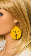 Load image into Gallery viewer, Mustard Yellow Leather &quot;Faith&quot; Earrings - E19-2181