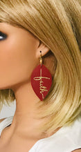 Load image into Gallery viewer, Red &quot;Faith&quot; Leather Earrings - E19-2182