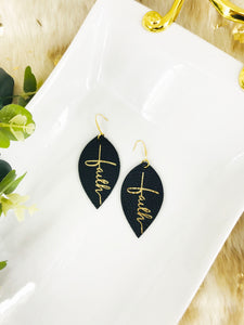 Black Leather "Faith" Earrings - E19-2183