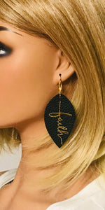 Black Leather "Faith" Earrings - E19-2183