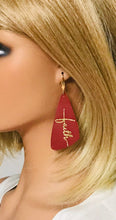 Load image into Gallery viewer, Cranberry Leather and Gold Glitter &quot;Faith&quot; Leather Earrings - E19-2184