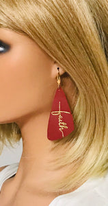 Cranberry Leather and Gold Glitter "Faith" Leather Earrings - E19-2184