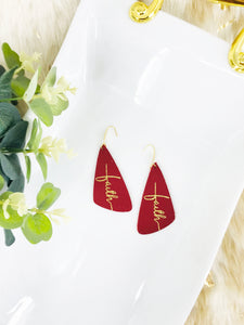 Cranberry Leather and Gold Glitter "Faith" Leather Earrings - E19-2184