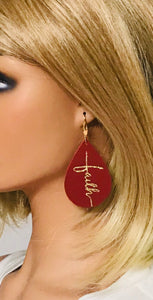 Red "Faith" Leather Earrings - E19-2189