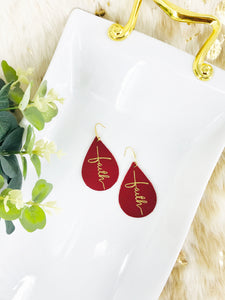 Red "Faith" Leather Earrings - E19-2189