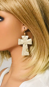 Hair On Metallic Gold Leather Cross Earrings - E19-2195