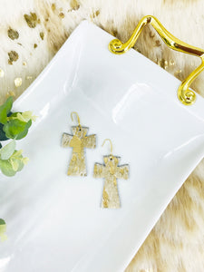 Hair On Metallic Gold Leather Cross Earrings - E19-2195